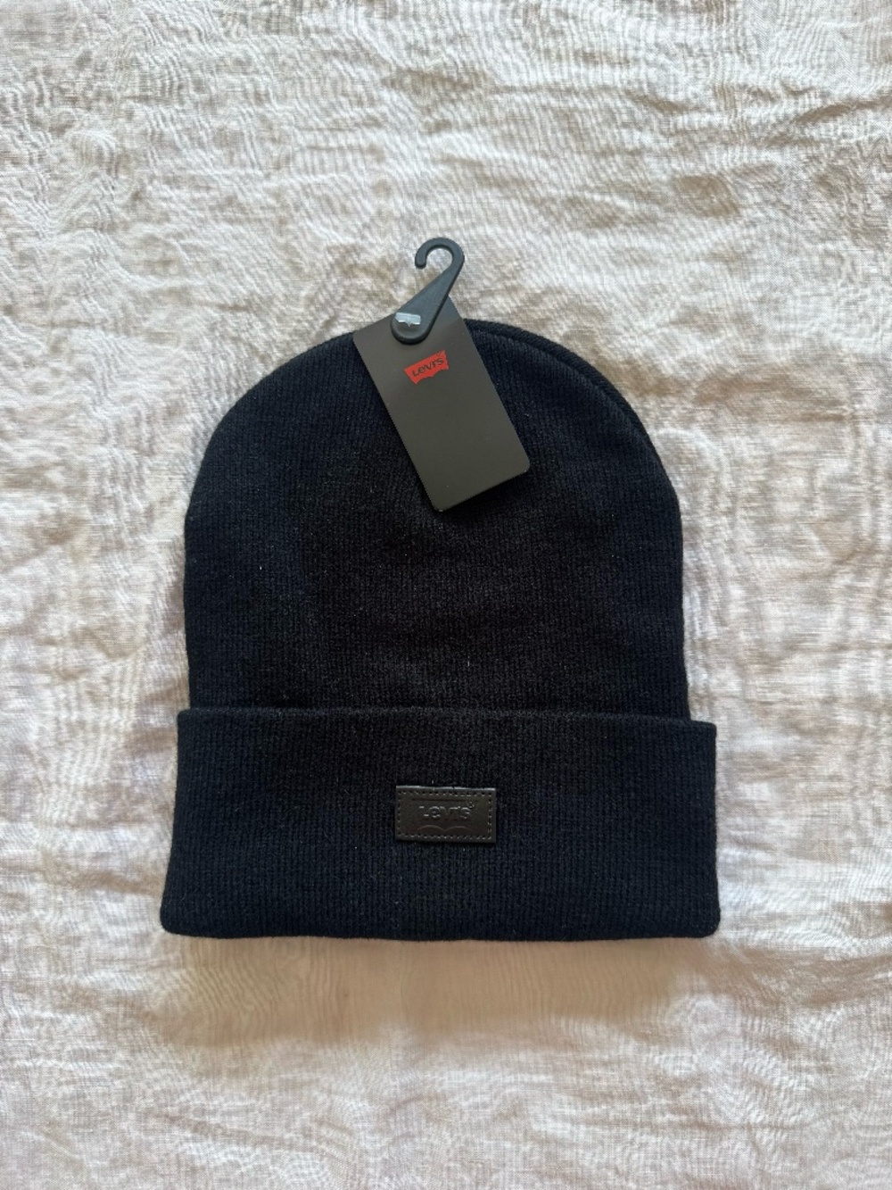 Levi's Black Cuffed Knit Beanie Logo Patch NWT One Size